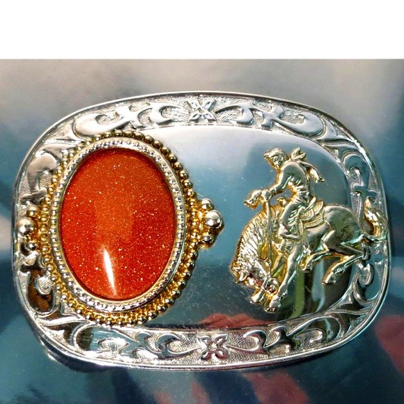 Western Cowboy Belt Buckle - Bronc Riding - Made in USA - 3.75 in x 2.75 in. - Picture 2 of 3